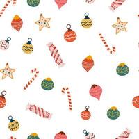 padrão sem emenda de brinquedo de Natal. guirlanda colorida para decoração de interiores, feriado e ano novo. perfeito para papel de parede, scrapbooking e impressões. ilustração vetorial vetor