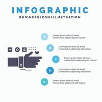 monitoramento. tecnologia. ginástica. coração. modelo de infográficos de pulso para site e apresentação. ícone de glifo cinza com ilustração em vetor estilo infográfico azul.