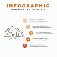 colina. paisagem. natureza. montanha. modelo de infográficos de árvore para site e apresentação. ícone de linha cinza com ilustração vetorial de estilo infográfico laranja vetor