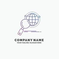 global. globo. lupa. pesquisar. modelo de logotipo de negócios roxo do mundo. lugar para slogan vetor