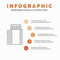 fósforos. acampamento. incêndio. fogueira. modelo de infográficos de caixa para site e apresentação. ícone de linha cinza com ilustração vetorial de estilo infográfico laranja vetor