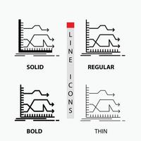 Setas; flechas. frente. gráfico. mercado. ícone de previsão em fino. regular. linha em negrito e estilo de glifo. ilustração vetorial vetor