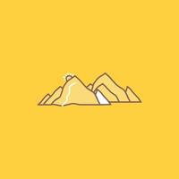 montanha. paisagem. colina. natureza. ícone cheio de linha plana de cena. botão de logotipo bonito sobre fundo amarelo para ui e ux. site ou aplicativo móvel vetor