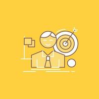 o negócio. meta. acertar. mercado. ícone cheio de linha plana de sucesso. botão de logotipo bonito sobre fundo amarelo para ui e ux. site ou aplicativo móvel vetor