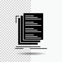código. codificação. compilar. arquivos. lista o ícone de glifo em fundo transparente. ícone preto vetor