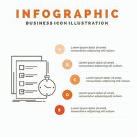 façam. tarefa. Lista. Verifica. modelo de infográficos de tempo para site e apresentação. ícone de linha cinza com ilustração vetorial de estilo infográfico laranja vetor