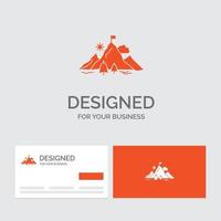 modelo de logotipo de negócios para realização. bandeira. missão. montanha. sucesso. cartões de visita laranja com modelo de logotipo da marca. vetor