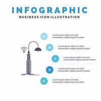 luzes. rua. Wi-fi. inteligente. modelo de infográficos de tecnologia para site e apresentação. ícone de glifo cinza com ilustração em vetor estilo infográfico azul.