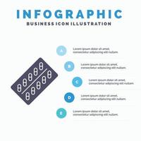 medicamento. comprimido. drogas. tábua. modelo de infográficos de pacote para site e apresentação. ícone de glifo cinza com ilustração em vetor estilo infográfico azul.