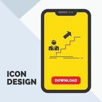 promoção. sucesso. desenvolvimento. líder. ícone de glifo de carreira no celular para página de download. fundo amarelo vetor