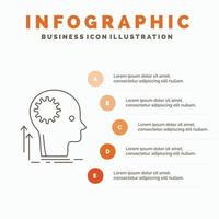 mente. criativo. pensamento. idéia. modelo de infográficos de brainstorming para site e apresentação. ícone de linha cinza com ilustração vetorial de estilo infográfico laranja vetor