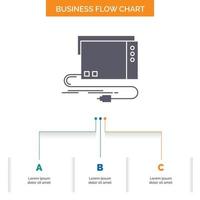 áudio. cartão. externo. interface. design de fluxograma de negócios de som com 3 etapas. ícone de glifo para lugar de modelo de plano de fundo de apresentação para texto. vetor