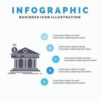 arquitetura. banco. bancário. prédio. modelo de infográficos federais para site e apresentação. ícone de glifo cinza com ilustração em vetor estilo infográfico azul.