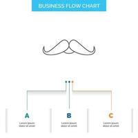 bigode. hipster. moveleiro. macho. design de fluxograma de negócios de homens com 3 etapas. ícone de linha para modelo de plano de fundo de apresentação lugar para texto vetor