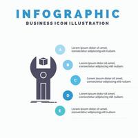 sdk. aplicativo. desenvolvimento. kit. modelo de infográficos de programação para site e apresentação. ícone de glifo cinza com ilustração em vetor estilo infográfico azul.