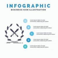 batalha. emblema. jogos. etiqueta. modelo de infográficos de espadas para site e apresentação. ícone de glifo cinza com ilustração em vetor estilo infográfico azul.