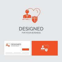 modelo de logotipo de negócios para seguro. família. casa. proteger. coração. cartões de visita laranja com modelo de logotipo da marca. vetor