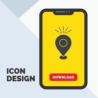 localização. alfinete. acampamento. feriado. ícone de glifo de mapa no celular para página de download. fundo amarelo vetor