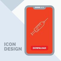 seringa. injeção. vacina. agulha. ícone de linha de tiro no celular para página de download vetor