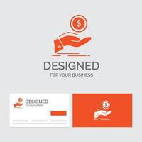 modelo de logotipo de negócios para obter ajuda. sacar. dívida. finança. empréstimo. cartões de visita laranja com modelo de logotipo da marca. vetor