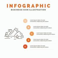 montanha. colina. paisagem. natureza. modelo de infográficos de árvore para site e apresentação. ícone de linha cinza com ilustração vetorial de estilo infográfico laranja vetor