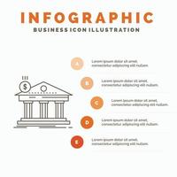 arquitetura. banco. bancário. prédio. modelo de infográficos federais para site e apresentação. ícone de linha cinza com ilustração vetorial de estilo infográfico laranja vetor