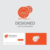 modelo de logotipo de negócios para grande. gráfico. dados. mundo. infográfico. cartões de visita laranja com modelo de logotipo da marca. vetor