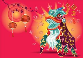 Ilustração vetorial, tradicional, chinês, leão, dança, festival, fundo vetor