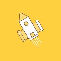 nave espacial. transporte. espaço. foguete. inicie o ícone cheio de linha plana. botão de logotipo bonito sobre fundo amarelo para ui e ux. site ou aplicativo móvel vetor