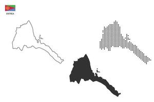 3 versões do vetor da cidade do mapa da eritreia pelo estilo de simplicidade de contorno preto fino, estilo de ponto preto e estilo de sombra escura. tudo no fundo branco.