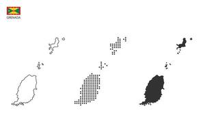 3 versões do vetor da cidade do mapa de granada pelo estilo de simplicidade de contorno preto fino, estilo de ponto preto e estilo de sombra escura. tudo no fundo branco.