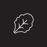 eps10 branco vector folha alface planta linha arte ícone isolado no fundo preto. símbolo de contorno de alface ou salada em um estilo moderno simples e moderno para o design do seu site, logotipo e aplicativo móvel