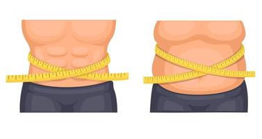 ajuste de barriga de homem e comparação de gordura com vetor de ilustração de régua de fita