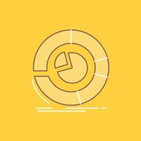 análise. analítica. o negócio. diagrama. ícone cheio de linha plana do gráfico de pizza. botão de logotipo bonito sobre fundo amarelo para ui e ux. site ou aplicativo móvel vetor