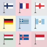modelo de design de bandeira finlândia frança georgia alemanha grécia guatemala hungria islândia indonésia vetor
