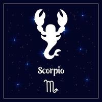 signo astrológico de escorpião do horóscopo do zodíaco no céu noturno com estrelas cintilantes. ilustração, vetor