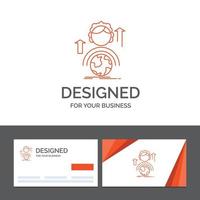 modelo de logotipo de negócios para habilidades. desenvolvimento. fêmea. global. conectados. cartões de visita laranja com modelo de logotipo da marca vetor