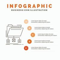 cópia de segurança. dados. arquivos. pasta. modelo de infográficos de rede para site e apresentação. ícone de linha cinza com ilustração vetorial de estilo infográfico laranja vetor