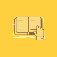 livro. lição. estudar. literatura. lendo o ícone cheio de linha plana. botão de logotipo bonito sobre fundo amarelo para ui e ux. site ou aplicativo móvel vetor