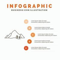 montanha. paisagem. colina. natureza. modelo de infográficos de árvore para site e apresentação. ícone de linha cinza com ilustração vetorial de estilo infográfico laranja vetor