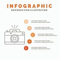 Câmera. fotografia. capturar. foto. modelo de infográficos de abertura para site e apresentação. ícone de linha cinza com ilustração vetorial de estilo infográfico laranja vetor