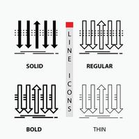 flecha. o negócio. distinção. frente. ícone de individualidade em fino. regular. linha em negrito e estilo de glifo. ilustração vetorial vetor