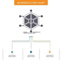 dados. ajuda. informações. em formação. design de fluxograma de negócios de recursos com 3 etapas. ícone de glifo para lugar de modelo de plano de fundo de apresentação para texto. vetor