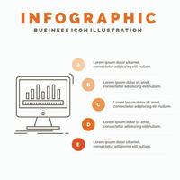 analítica. em processamento. painel de controle. dados. modelo de infográficos de estatísticas para site e apresentação. ícone de linha cinza com ilustração vetorial de estilo infográfico laranja vetor