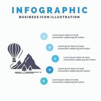 explorar. viagem. montanhas. acampamento. modelo de infográficos de balões para site e apresentação. ícone de glifo cinza com ilustração em vetor estilo infográfico azul.