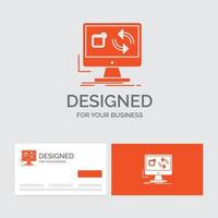 modelo de logotipo de negócios para atualização. aplicativo. inscrição. instalar. sincronizar. cartões de visita laranja com modelo de logotipo da marca. vetor