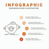 motor. indústria. máquina. motor. modelo de infográficos de desempenho para site e apresentação. ícone de linha cinza com ilustração vetorial de estilo infográfico laranja vetor