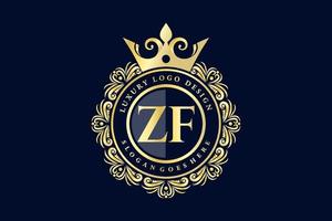 zf letra inicial ouro caligráfico feminino floral mão desenhada monograma heráldico antigo estilo vintage luxo design de logotipo vetor premium