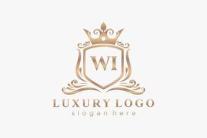 modelo de logotipo de luxo real de letra wi inicial em arte vetorial para restaurante, realeza, boutique, café, hotel, heráldica, joias, moda e outras ilustrações vetoriais. vetor