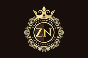 zn letra inicial ouro caligráfico feminino floral mão desenhada monograma heráldico antigo estilo vintage luxo design de logotipo vetor premium